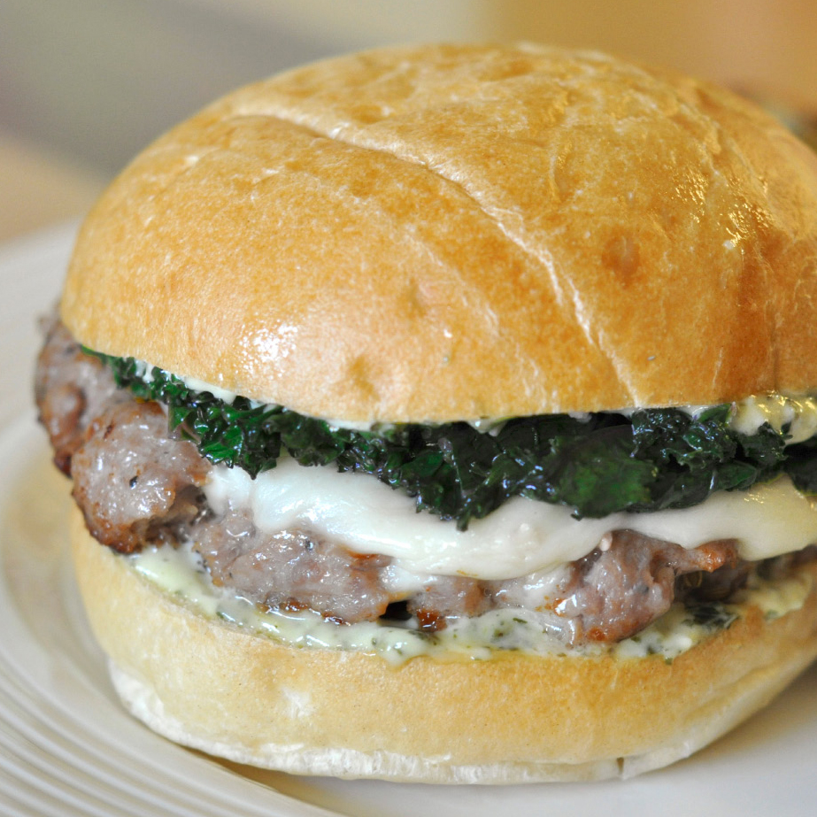 Italian Sausage Burgers with Garlicky Greens