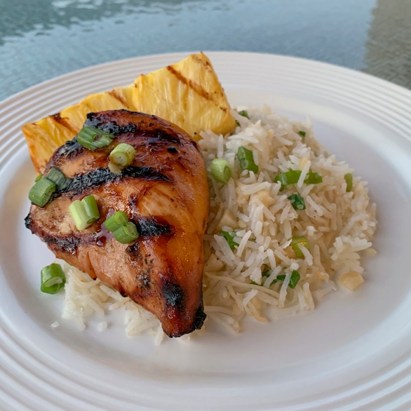 Hawaiian Grilled Chicken and Grilled Pineapple Over Macadamia Nut Rice