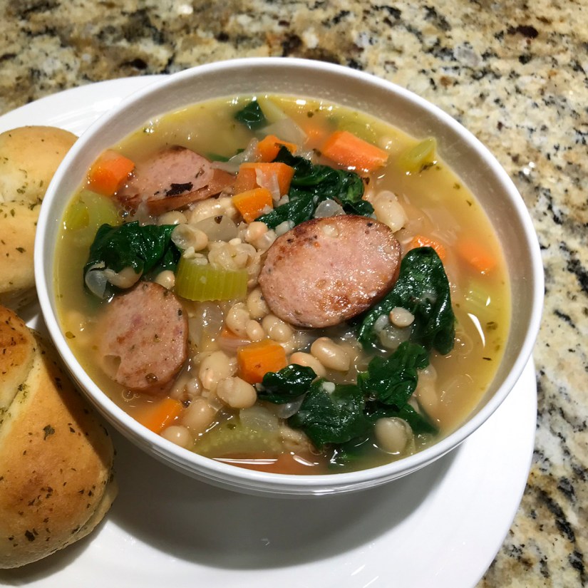 20 Minute Sausage, Spinach, & White Bean Soup